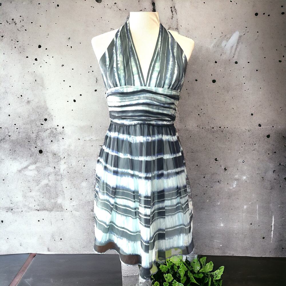Carmen Marc Valvo Silk Watercolor Halter Party Dress EUC
